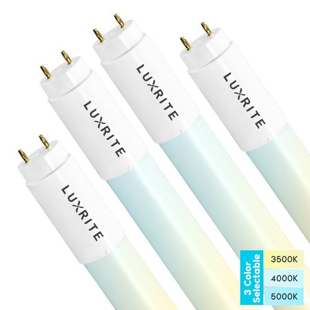 LUXRITE T8 LED Tube Light Bulbs 12W (25W Equivalent) 3 CCT Selectable 1560LM Type A+B G13 Base 4-Pack LR34233-4PK